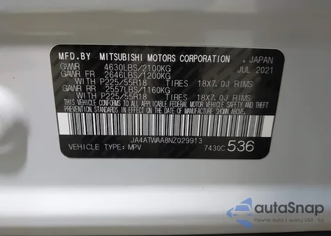 2022 Mitsubishi Eclipse Cross Se S-Awc/Se Special Edition S-Awc/Sel S-Awc/Sel Special Edition S-Awc z USA, uszkodzony, nr VIN JA4ATWAA8NZ029913